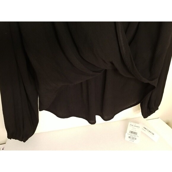 FREE PEOPLE CHECK ON IT NWT XS Black Faux Wrap Long Sleeve Draped Top NEW T8 - Picture 2 of 10